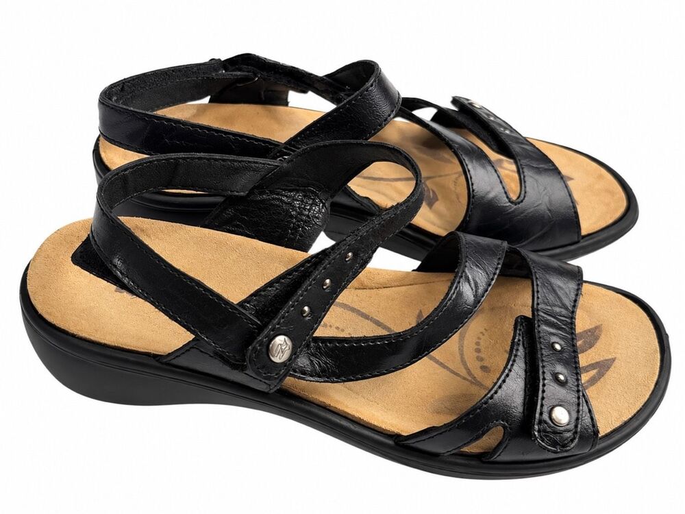 Romika Women’s Black Leather Comfort Sandals Size 8 EU 39